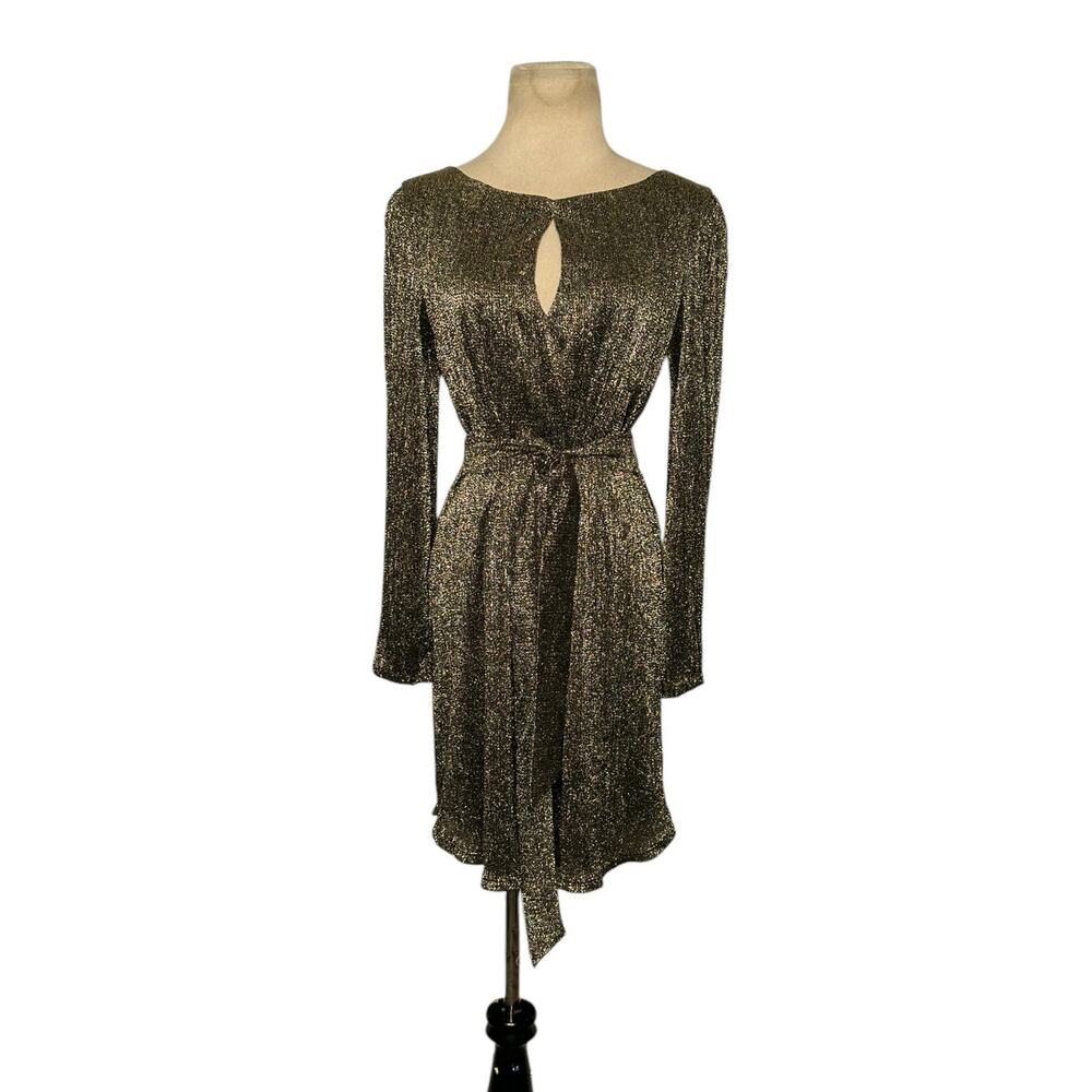 City Studio gold long sleeves belted mini party dress size XS